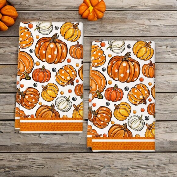 Other - Pumpkin Kitchen Towels Autumn Fall Holiday Thanksgiving Halloween Cottage Decor